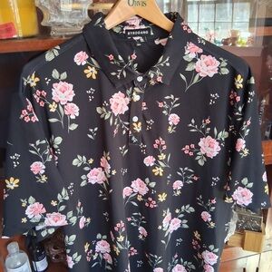 Black Floral Men's Polo Shirt